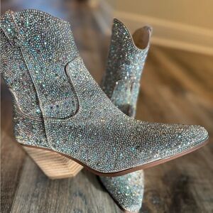 Betsey Johnson Glittering Silver Heeled Boots